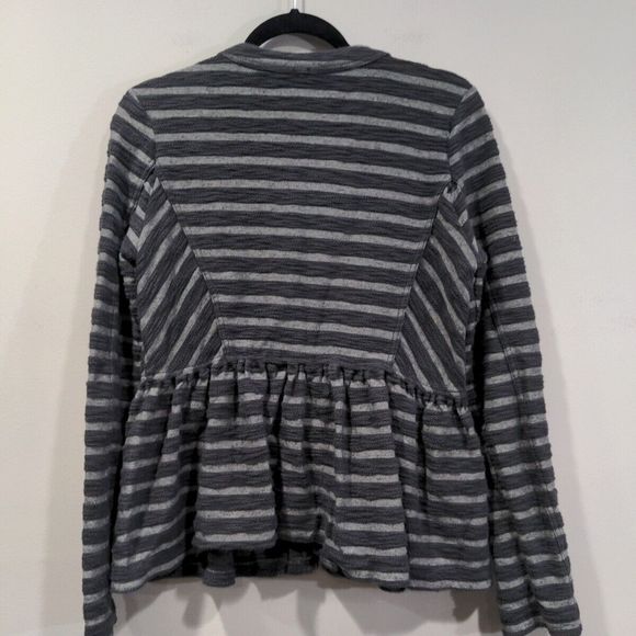 Free People Women's Peplum Striped Shacket Size XS Full Zip Boho Black Gray - Picture 7 of 11